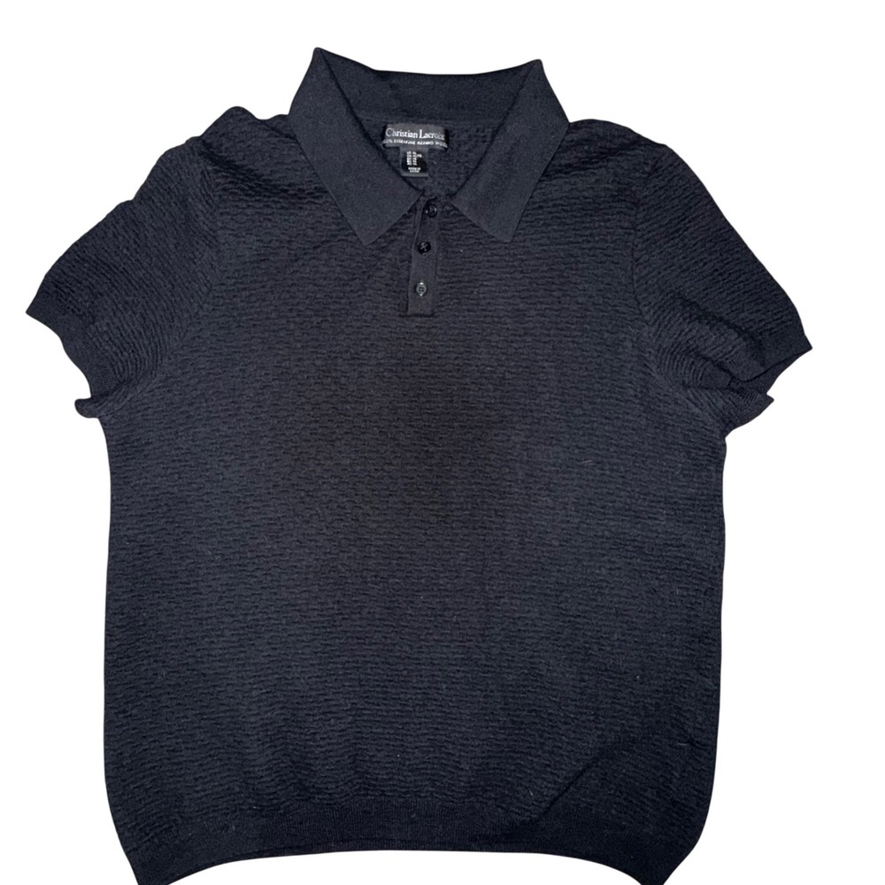 Christian Lacroix Mens Black 100% Merino Wool‎ Short Sleeve Polo Sweater XL